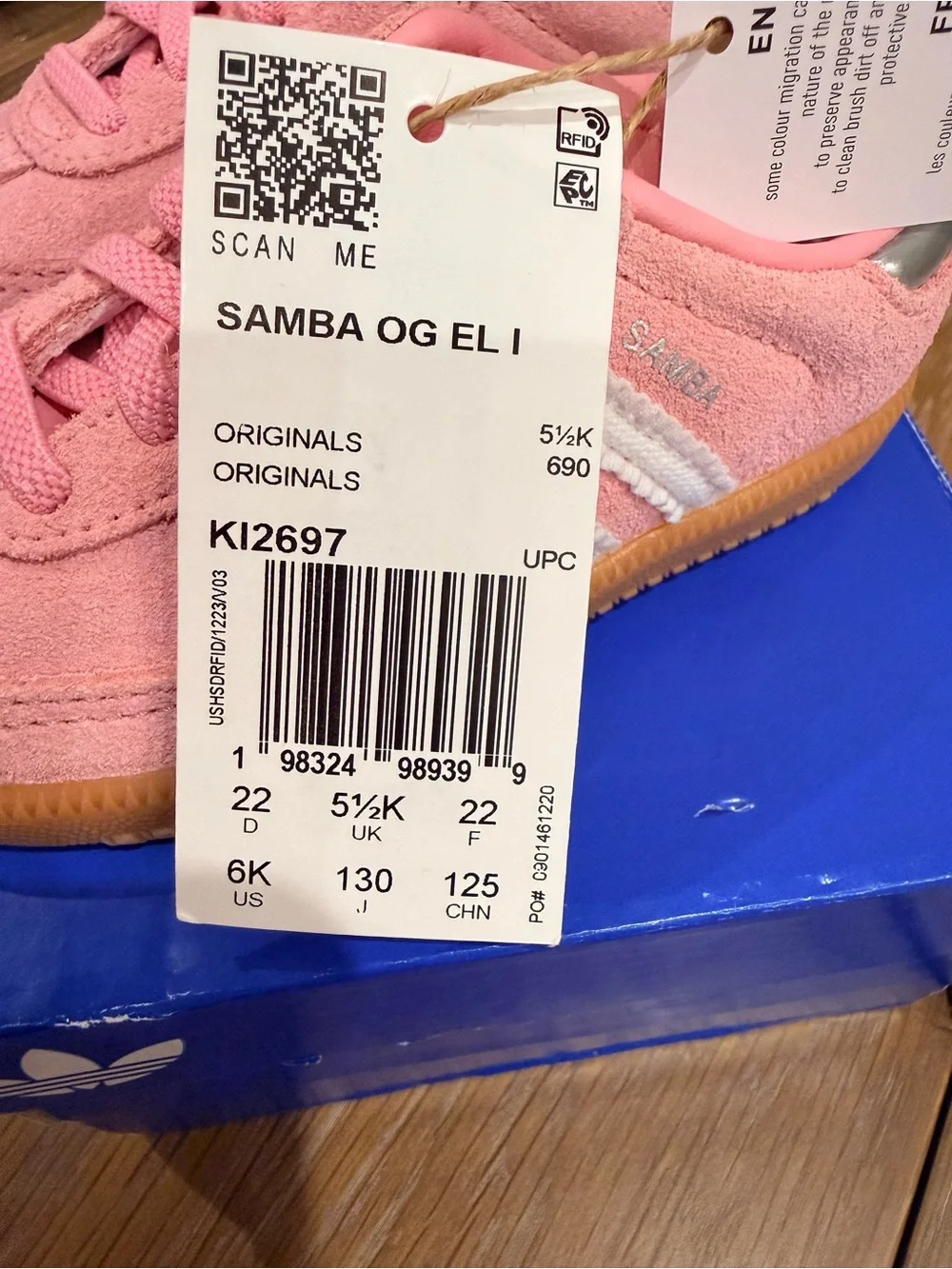 adidas Kids Samba Suede Sneakers - Pink with White Stripes